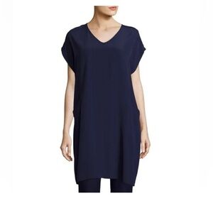 Eileen Fisher Tencel Blend Crepe Dress V Neck Black Size Small